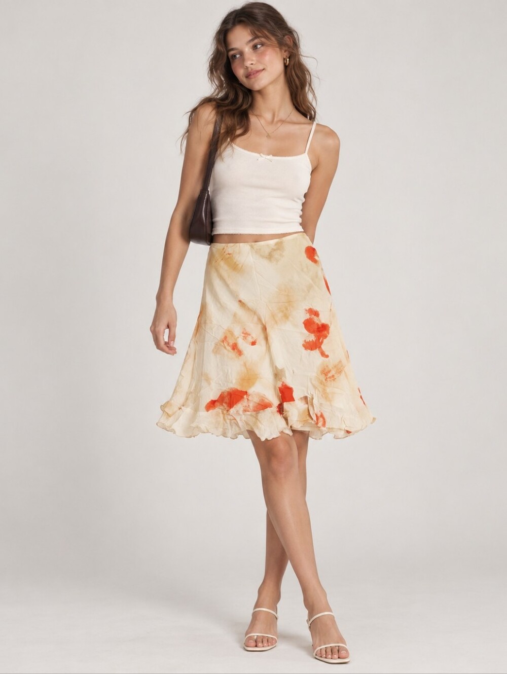 Vintage Foleys Contempo 90s Floral Ruffle Skirt Size 16 Watercolor Y2K